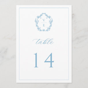 Vintage Monogram Crest Light Blue Table Number