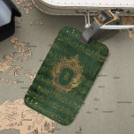 Vintage Monogram Crest Music Manuscript Green Gold Luggage Tag<br><div class="desc">This elegant vintage design features gold-coloured handwritten sheet music manuscript on a distressed dark emerald green and gold background. Personalise it with your monogram initial in Gothic font set off by an ornate antique gold crest frame.</div>