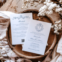 Vintage Monogram Crest QR Code All In One Wedding