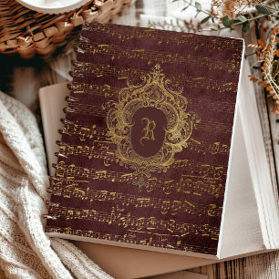Vintage Monogram Crest Sheet Music Burgundy Gold Notebook