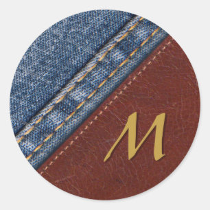 Vintage Monogram Denim and Leather Classic Round Sticker