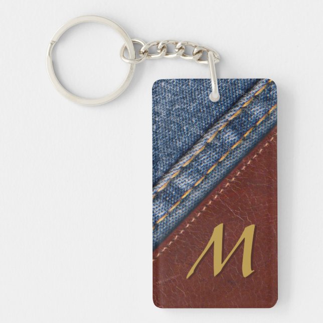 Vintage Monogram Denim and Leather Key Ring (Front)