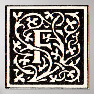 Vintage Monogram F Art Nouveau Letter Poster