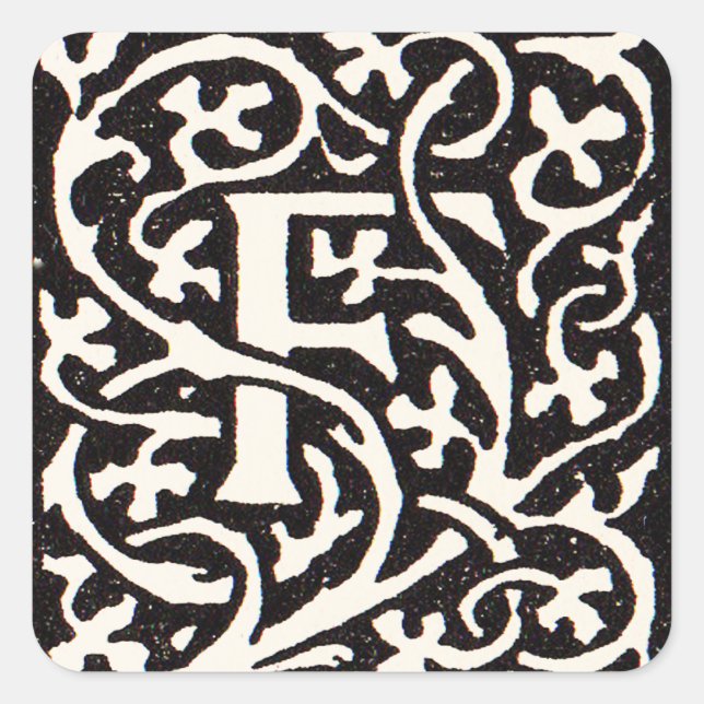 Vintage Monogram F Art Nouveau Letter Square Sticker (Front)