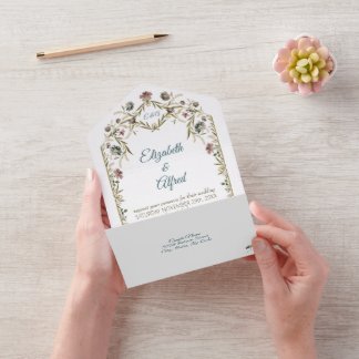 Vintage Monogram Floral Vine All In One Invitation