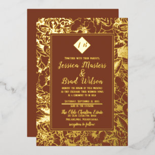 Vintage Monogram Floral Wedding Terracotta Gold