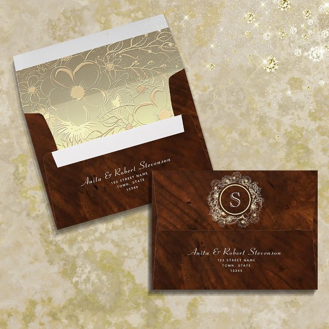 Vintage Monogram Gold Floral Wedding  Envelope (Creator Uploaded)