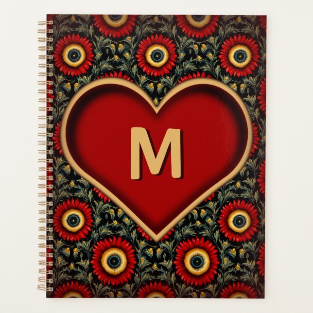 Vintage Monogram Heart Planner with Custom Initial (Front)