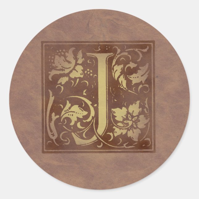 Vintage Monogram J Classic Round Sticker (Front)