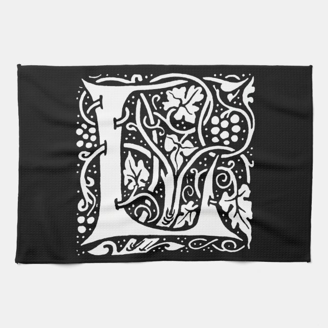 Vintage Monogram L Art Nouveau  Tea Towel (Horizontal)