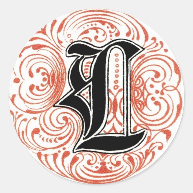 Vintage Monogram ‘L’ in Red Classic Round Sticker (Front)