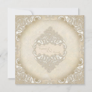 Vintage Monogram Lace Baroque Etching Swirl Formal Invitation