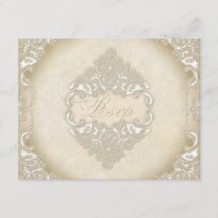 Vintage Monogram Lace Wild Pink Rose Swirl Formal RSVP Card