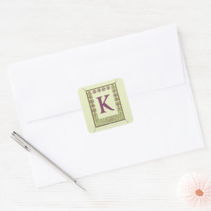 Vintage Monogram Letter Floral Frame Nouveau Square Sticker