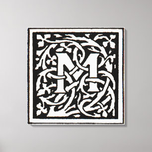 Vintage Monogram M Art Nouveau Letter Canvas Print