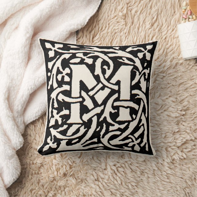 Vintage Monogram M Art Nouveau Letter Cushion (Blanket)