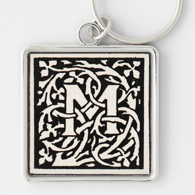 Vintage Monogram M Art Nouveau Letter Key Ring (Front)