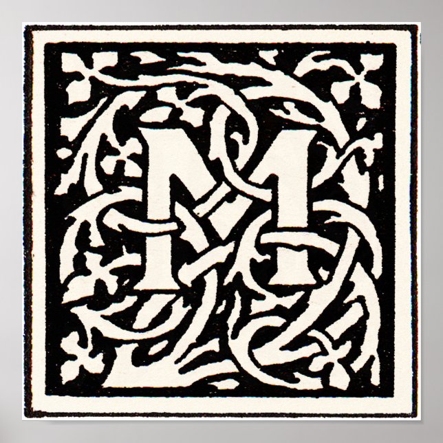 Vintage Monogram M Art Nouveau Letter Poster (Front)