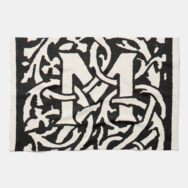 Vintage Monogram M Art Nouveau Letter Tea Towel (Horizontal)