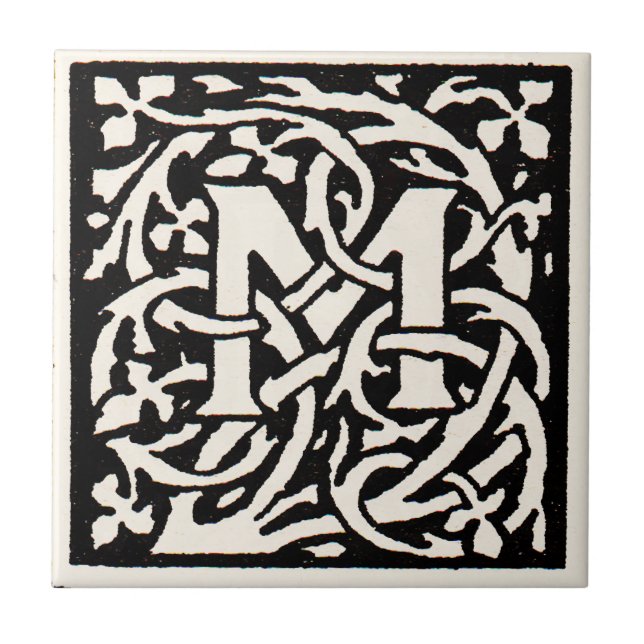 Vintage Monogram M Art Nouveau Letter Tile (Front)