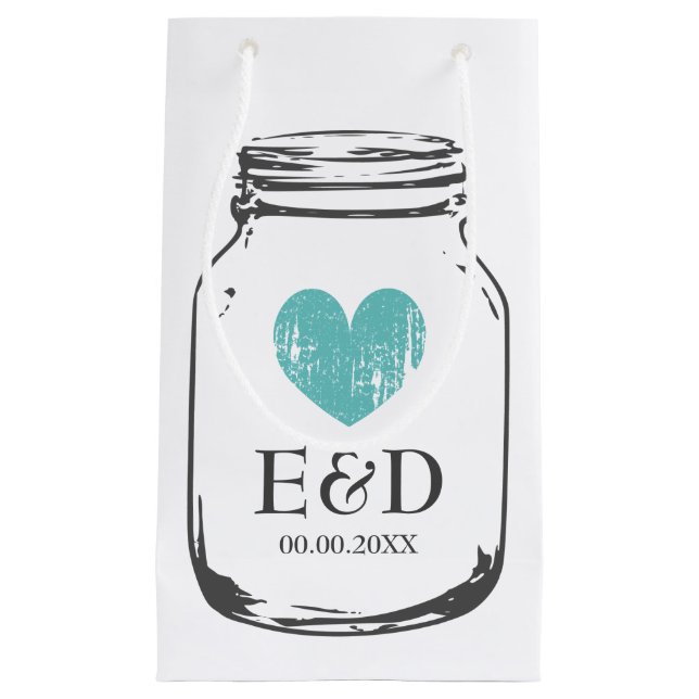 Vintage monogram mason jar wedding favour gift bag (Front)