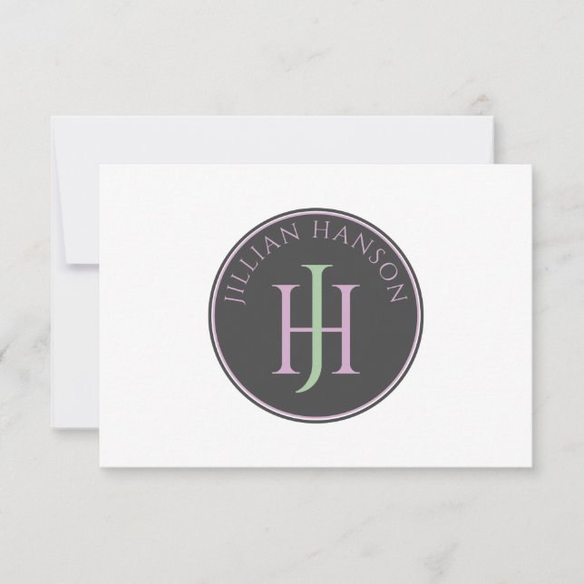 Vintage Monogram Name Logo Green Pink Card (Front)