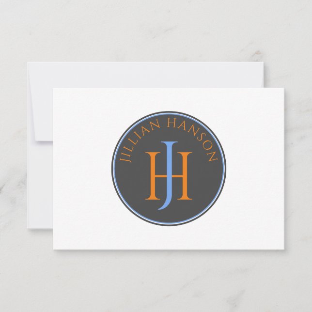 Vintage Monogram Name Logo Orange Blue Card (Front)