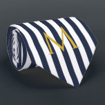 Vintage Monogram Navy Blue & White Stripes Striped Tie<br><div class="desc">Decorate your doorway with this modern striped neck tie. Vertical stripes pattern design in chic french classic summer sailor navy blue and white colour. Modern striped pattern home decor.</div>