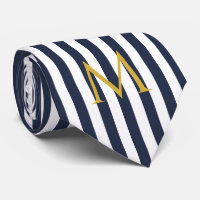 Vintage Monogram Navy Blue & White Stripes Striped