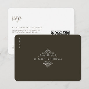 Vintage Monogram   QR Code Wedding RSVP Card