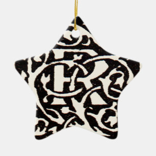 Vintage Monogram R Art Nouveau  Ceramic Ornament