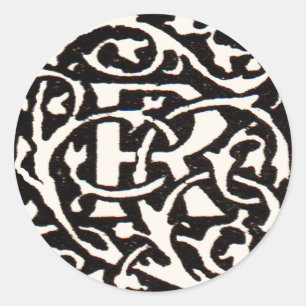 Vintage Monogram R Art Nouveau  Classic Round Sticker