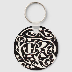 Vintage Monogram R Art Nouveau Letter Key Ring