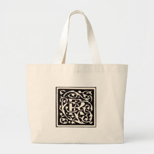 Vintage Monogram R Art Nouveau Letter Large Tote Bag