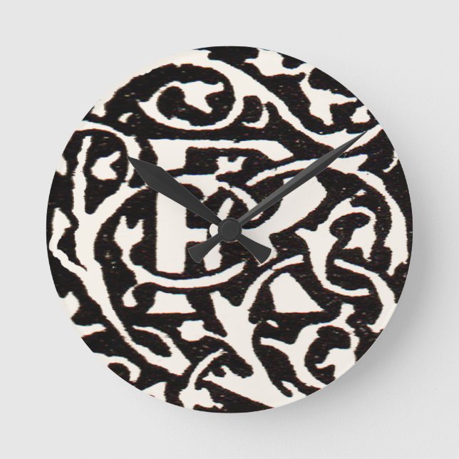 Vintage Monogram R Art Nouveau Letter Round Clock (Front)