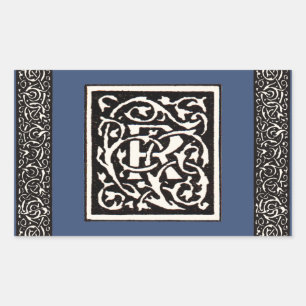 Vintage Monogram R Art Nouveau Rectangular Sticker