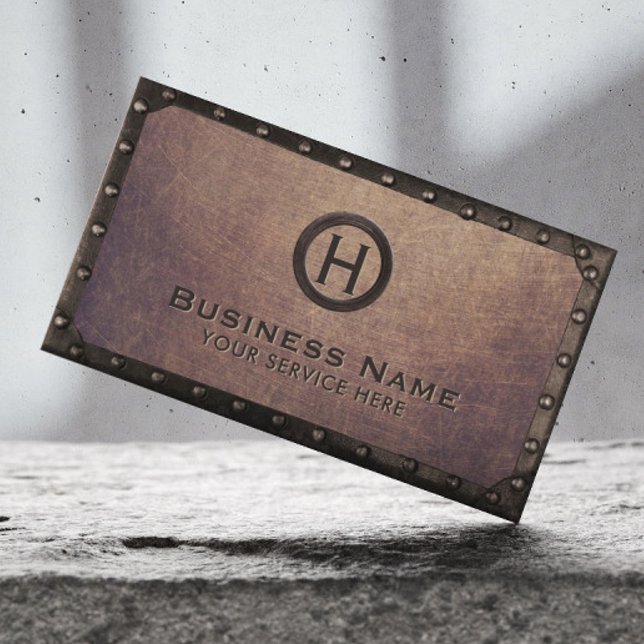 Vintage Monogram Rusty Metal Framed Business Card (Creator Uploaded)