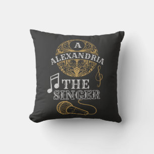 Vintage Monogram singer funny music microphone Cushion