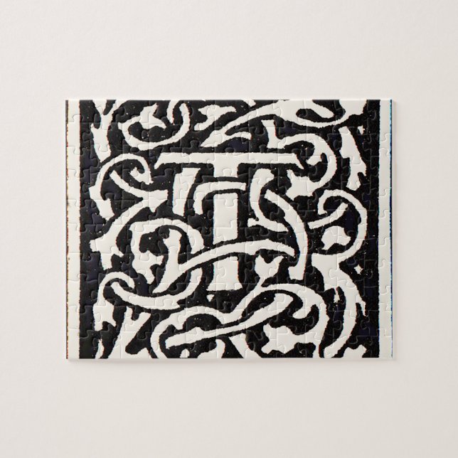 Vintage Monogram T Art Nouveau Letter Jigsaw Puzzle (Horizontal)