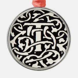 Vintage Monogram T Art Nouveau Letter Metal Ornament