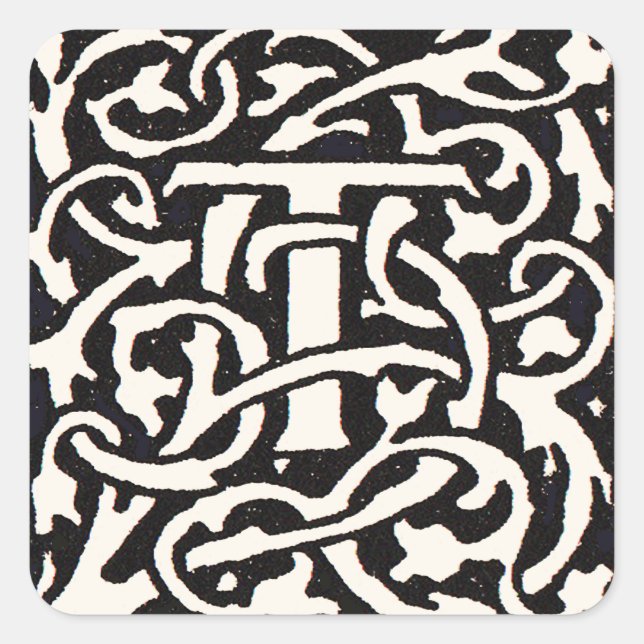 Vintage Monogram T Art Nouveau Letter Square Sticker (Front)