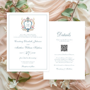 Vintage Monogrammed Floral Crest Wedding Invitation
