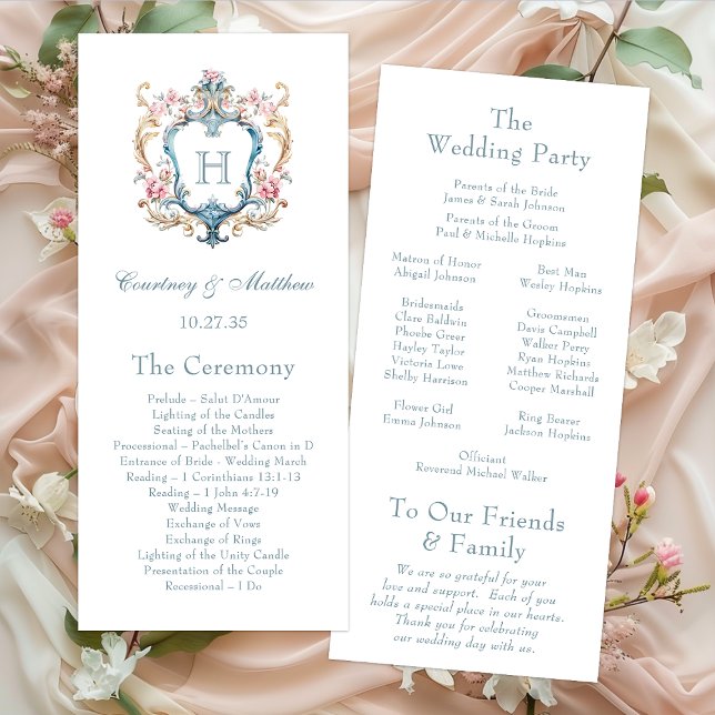 Vintage Monogrammed Floral Crest Wedding Program (Creator Uploaded)