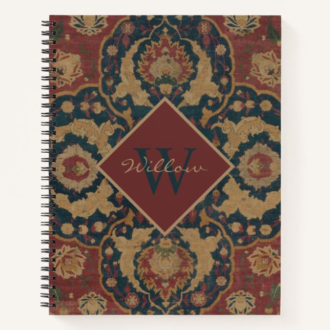Vintage Monogrammed Oriental Persian Red Pattern Notebook (Front)