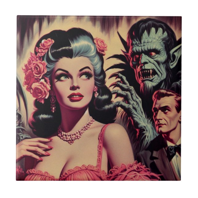 Vintage Monster Horror Girl  Ceramic Tile (Front)