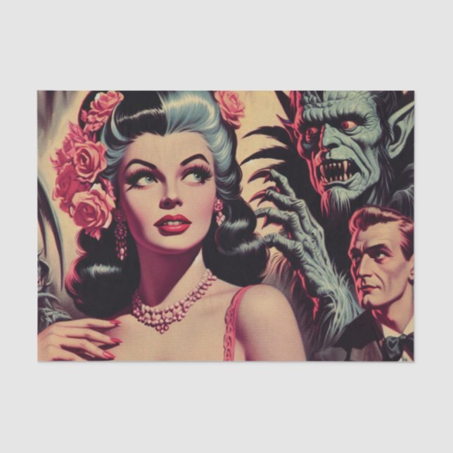 Vintage Monster Horror Girl  Tissue Paper (Front)