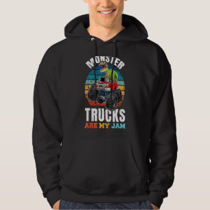 Vintage Monster Truck Are My Jam Retro Sunset Dino Hoodie