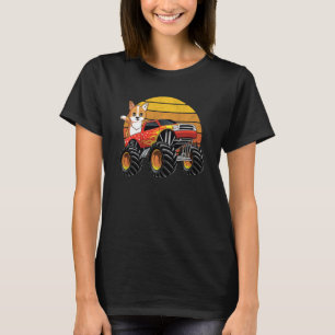 Vintage Monster Truck Corgi Dog Retro Sunset Boys T-Shirt