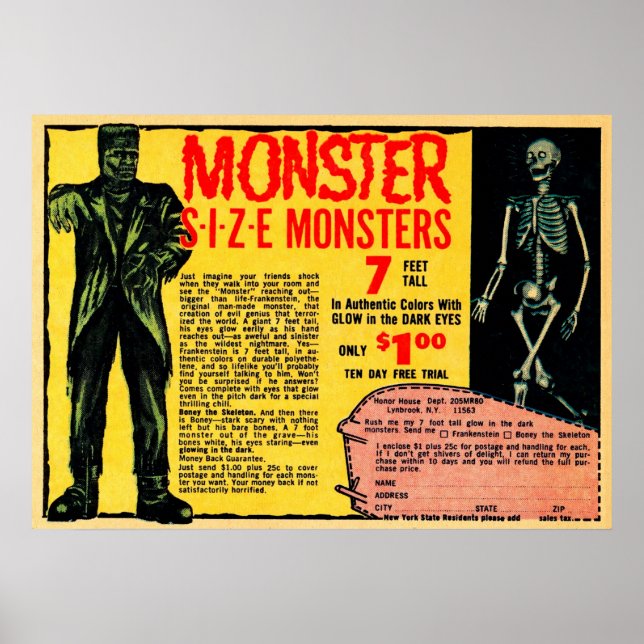 Vintage Monsters Advertisement Art Poster (Front)