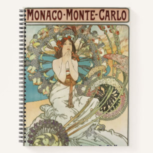 Vintage Mont-Carlo Poster by Alphonse Mucha  Notebook